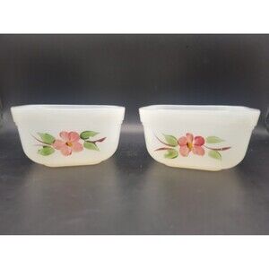 Fire King Vintage Peach Blossom 4” Square Bowls(2)